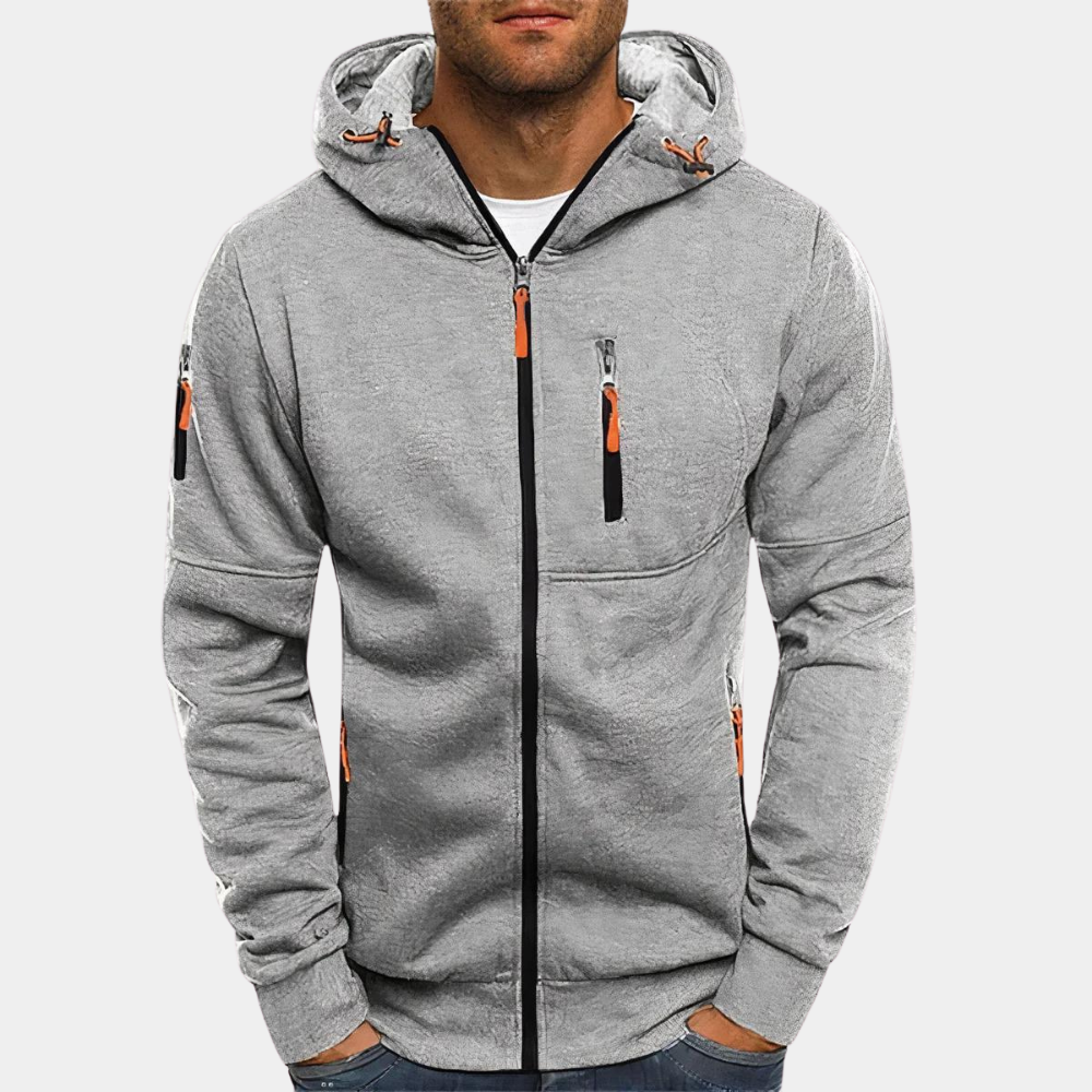 "Comfortabele heren hoodie met rits en capuchon in zwart, blauw, donkergrijs, groen, lichtgrijs en wit"