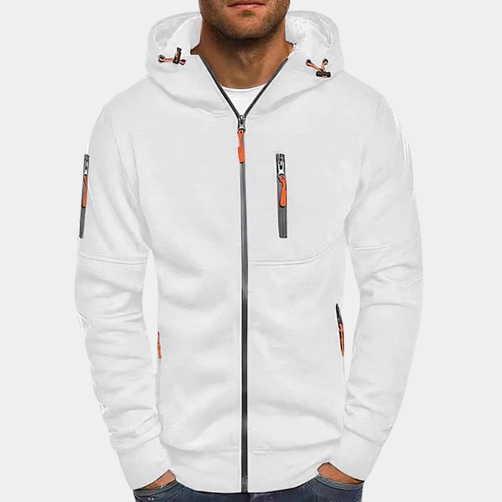 "Comfortabele heren hoodie met rits en capuchon in zwart, blauw, donkergrijs, groen, lichtgrijs en wit"