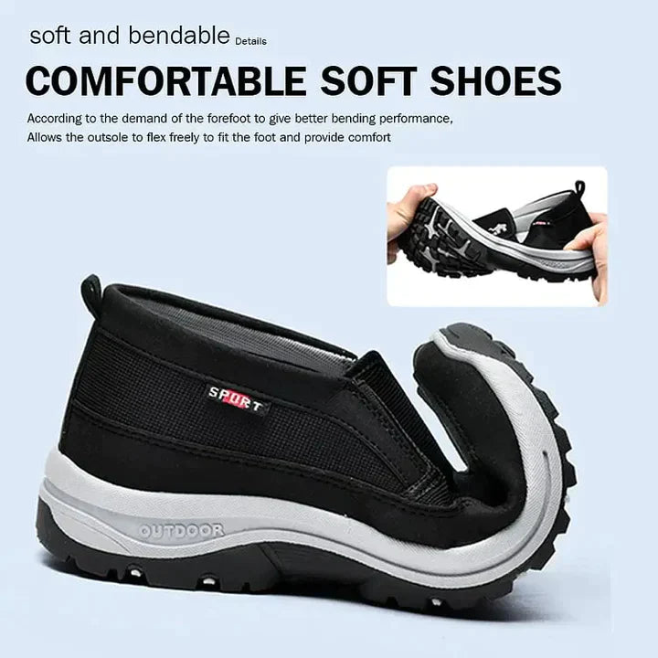 "Comfortabele orthopedische loafers voor mannen, veterloos design, bruine suède afwerking, slip-on gemak en ademend materiaal