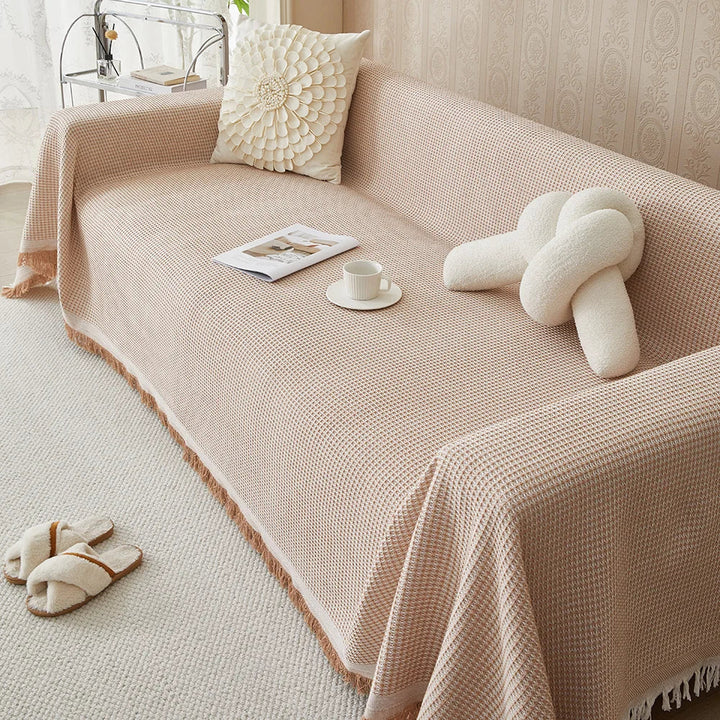 Stijlvolle & duurzame ComfortWeave bankhoes (beige/khaki). Ademend polyester katoen. Perfecte meubelbescherming woonkamer.