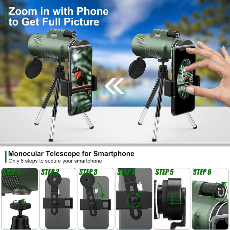Duurzaam 8x zoom monoculair voor wandelen, kamperen en outdoor avonturen. Compact en scherp zicht.