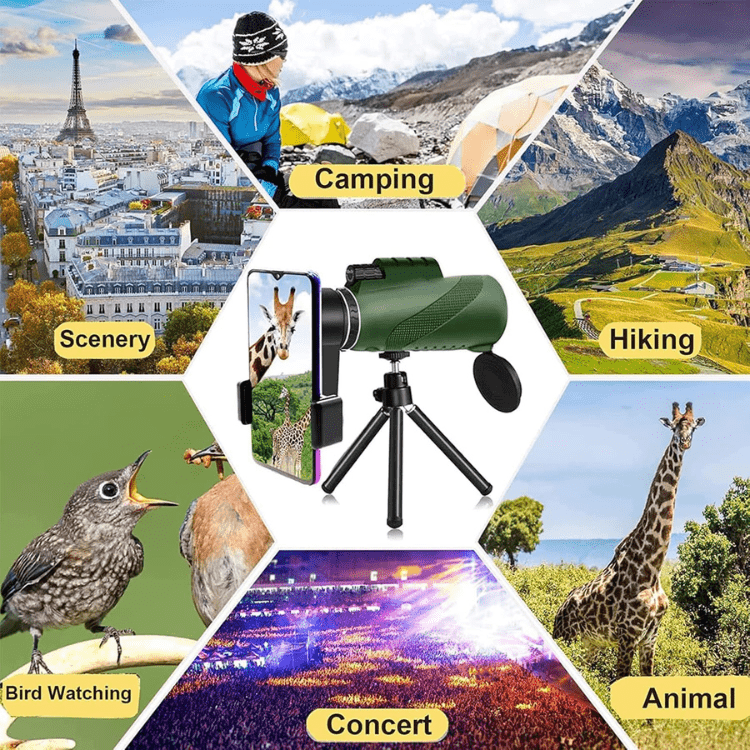 Universeel monoculair met ultra-zoom en HD optiek, voor haarscherp zicht tijdens je trip.