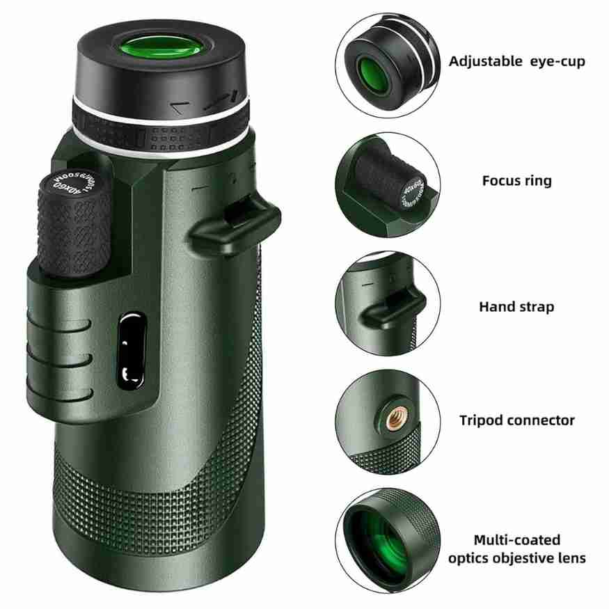 Compacte ultra-zoom monoculair voor detailwaarneming van wilde dieren en landschappen.