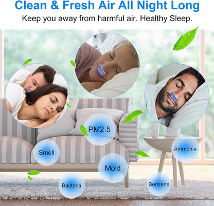 "Compact Micro CPAP-apparaat voor slaapapneu, blauw design, medisch siliconen, ideaal tegen snurken en voor onderweg."