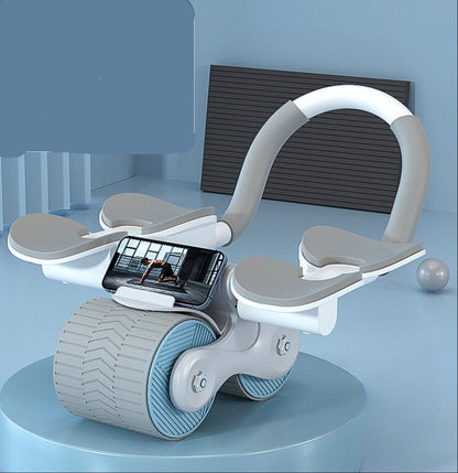 "Compacte buikspiertrainer met EVA-schuim handgrepen en automatische terugvering voor efficiënte core training thuis."