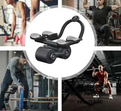 "Compacte buikspiertrainer met EVA-schuim handgrepen en automatische terugvering voor efficiënte core training thuis."