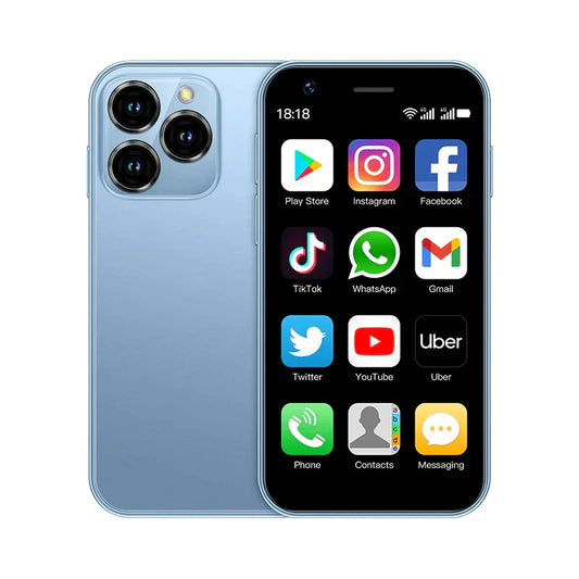 "Compacte mini smartphone 2023 met 3,0'' scherm, dual SIM, zwart. Krachtige functies in draagbaar ontwerp voor moderne mobili