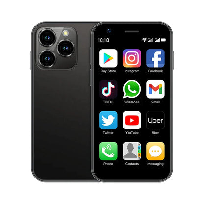 "Compacte mini smartphone 2023 met 3,0'' scherm, dual SIM, zwart. Krachtige functies in draagbaar ontwerp voor moderne mobili