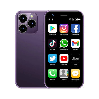 "Compacte mini smartphone 2023 met 3,0'' scherm, dual SIM, zwart. Krachtige functies in draagbaar ontwerp voor moderne mobili