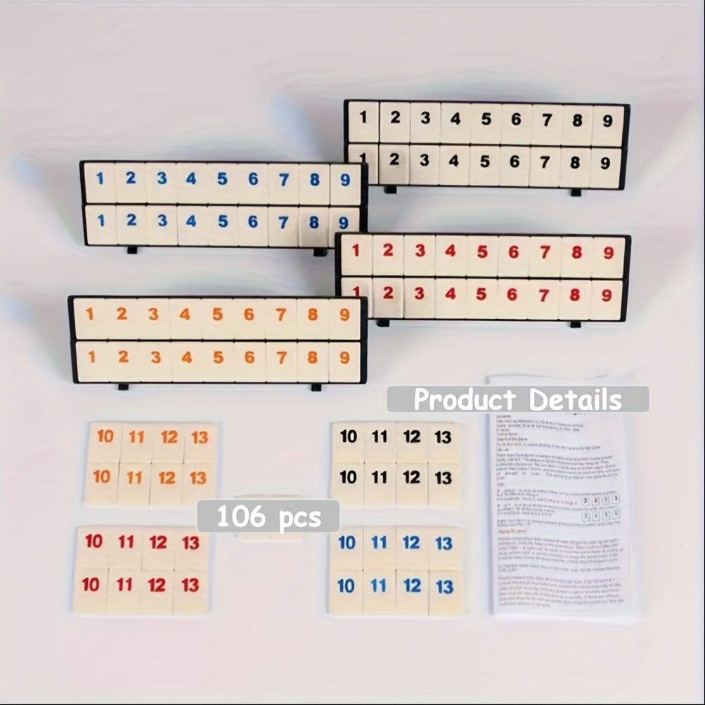 Compacte Rummikub Reisversie met kleurrijke tegels en opbergdoos, perfect voor gezinsplezier onderweg.