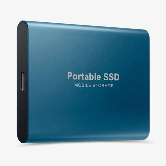 "Compacte UltraDrive externe SSD met 16TB opslag, zilveren behuizing, USB-C compatibel, draagbaar en schokbestendig."