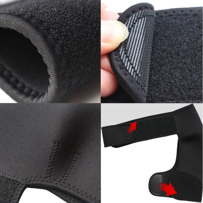 "Compressie schouderbrace, zwart, biedt ondersteuning en verlicht pijn; ideaal voor blessureherstel en dagelijkse activiteite