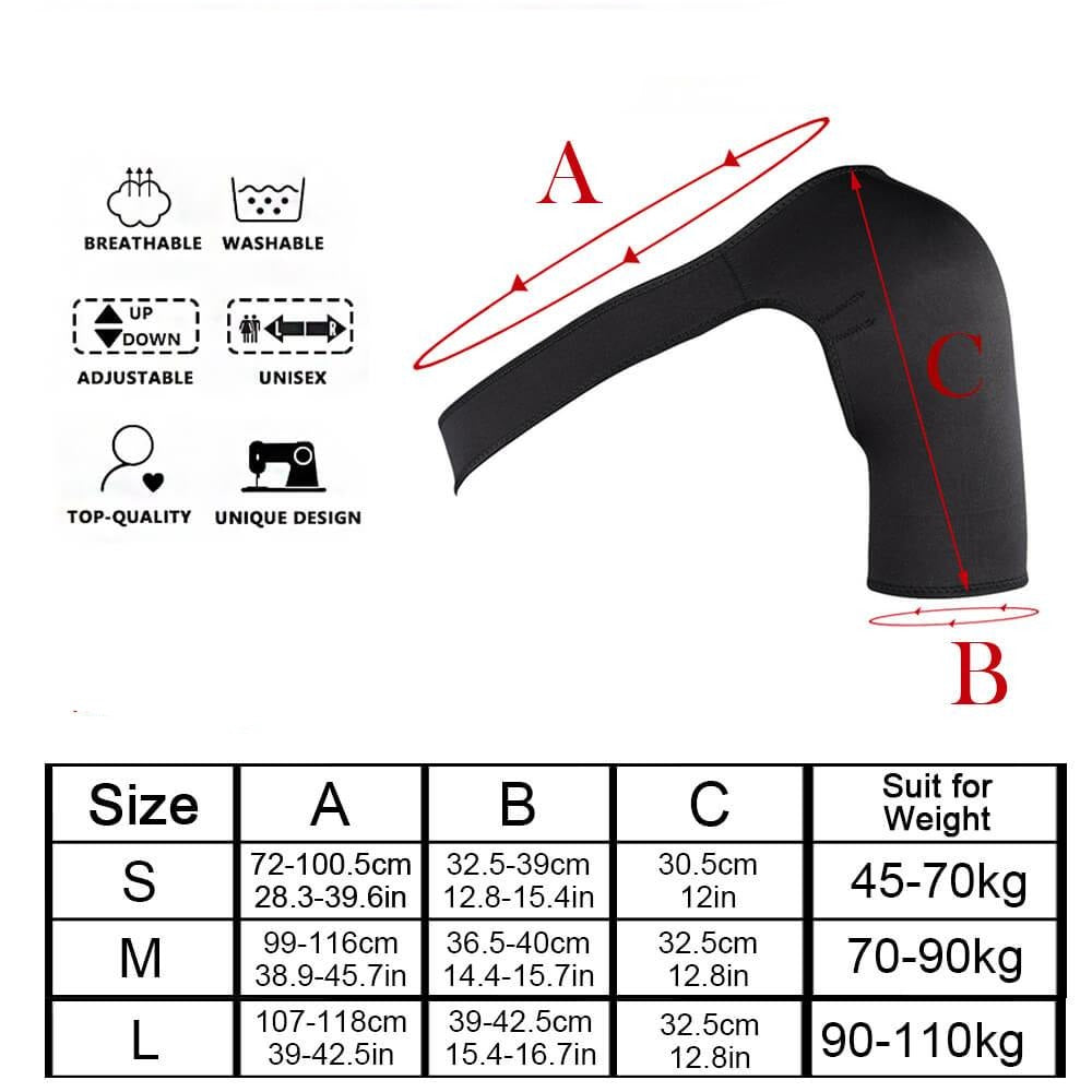 Hoogwaardige unisex schouderbrace met compressie voor pijnverlichting, blessureherstel en sportondersteuning.