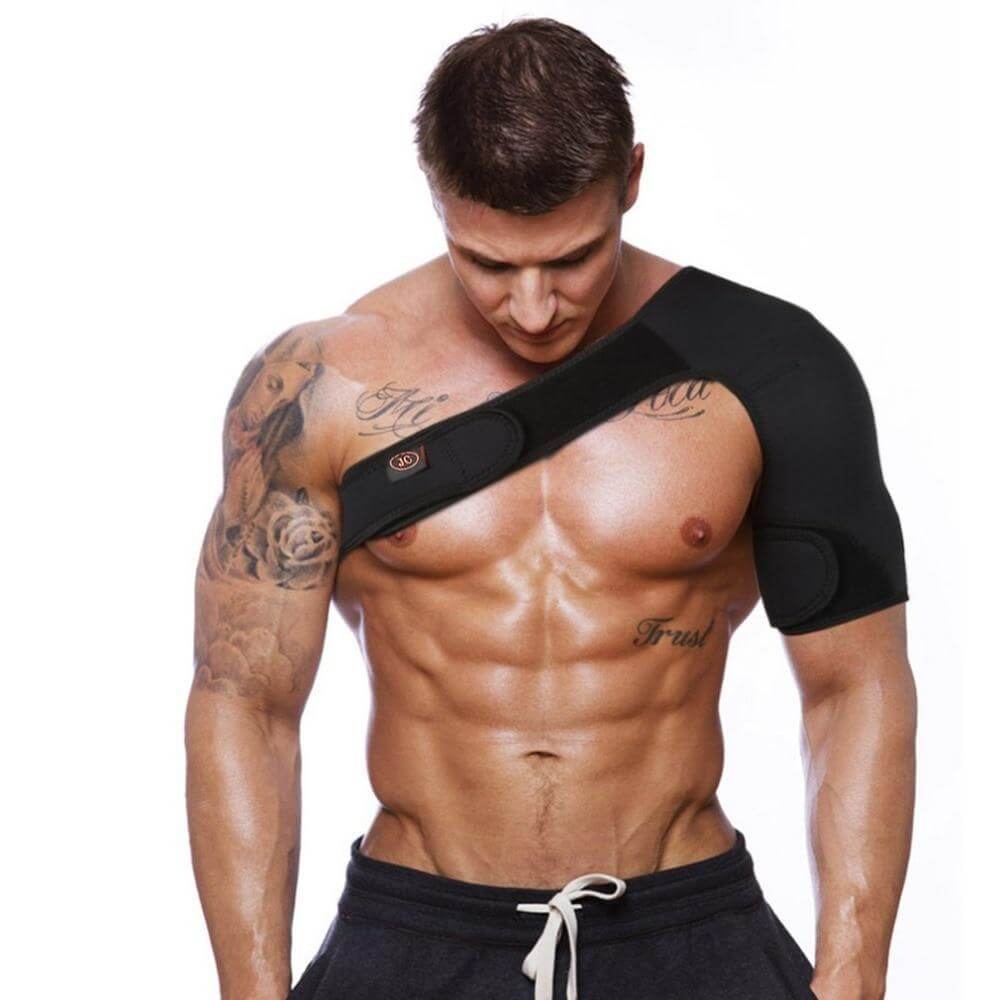 Unisex compressie schouderbrace voor pijnverlichting en herstel van schouderblessures.