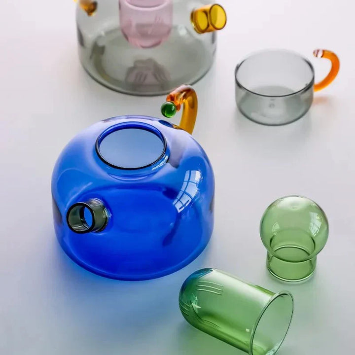 Duurzame borosilicaat glazen theeset: theepot & mokken. Hittebestendig keukengerei voor dranken.