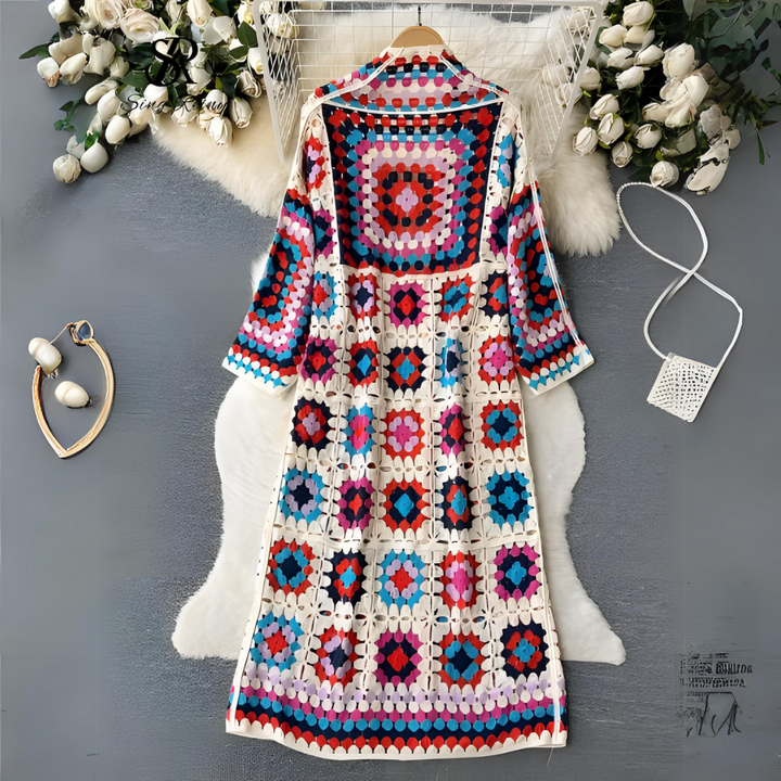 Trendy lang kleurrijk damesvest, een must-have fashion item voor elke vrouw. Zowel elegant als comfortabel.