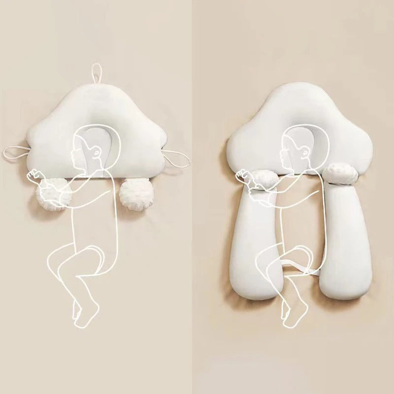 Zijaanzicht van het comfortabele ergonomische babykussen, illustreert de anti-reflux positie voor baby's.