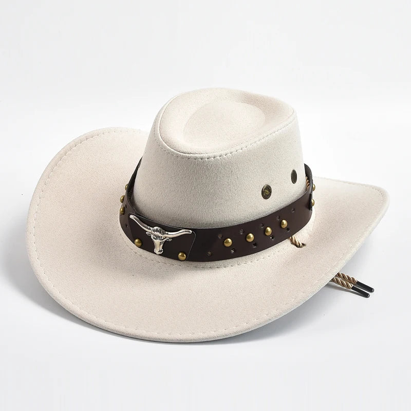 Mannelijke cowboy hoed, tijdloos design met robuuste gevlochten kinband; ideaal mode accessoire.
