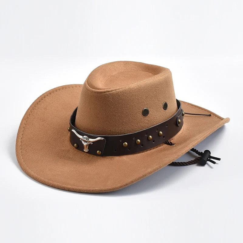 Elegante heren western hoed met unieke gevlochten kinband voor festivals en dagelijks gebruik.