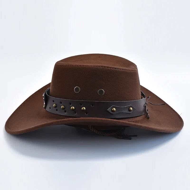 Stoere cowboy hoed voor heren, traditionele stijl met praktische gevlochten kinband.