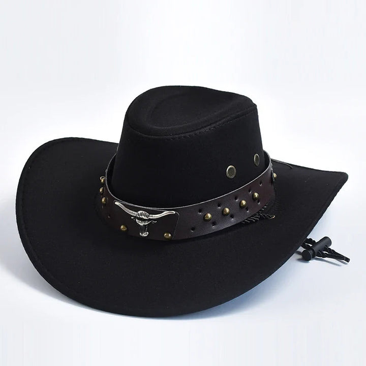Premium heren cowboy hoed met duurzame gevlochten kinband, ideaal voor avontuur en stijl.