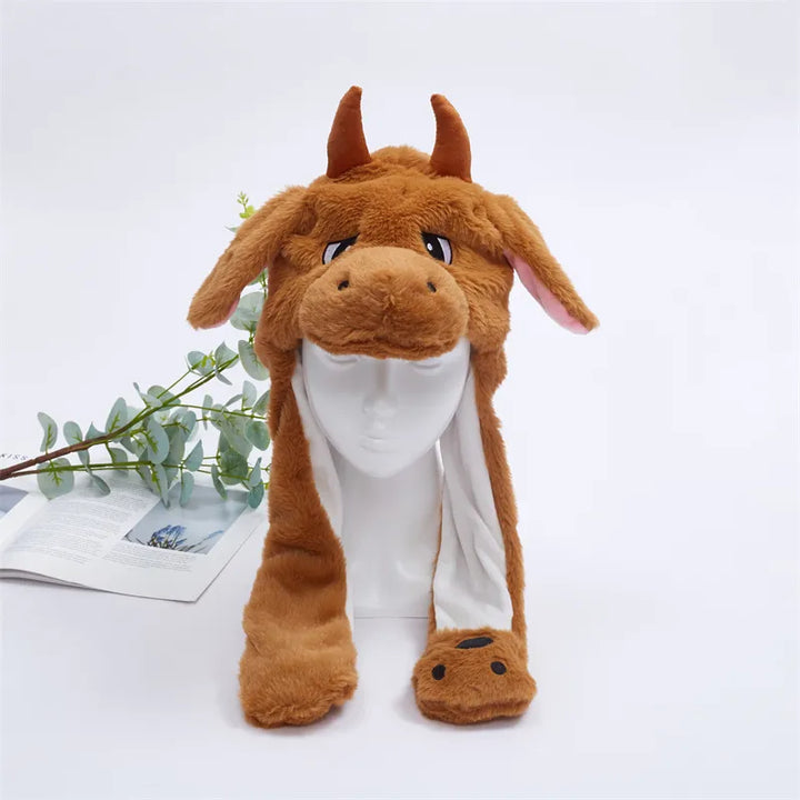 Konijnenmuts met bewegende oren, unisex, pluizig en warm, voor elk feest of koude dag.