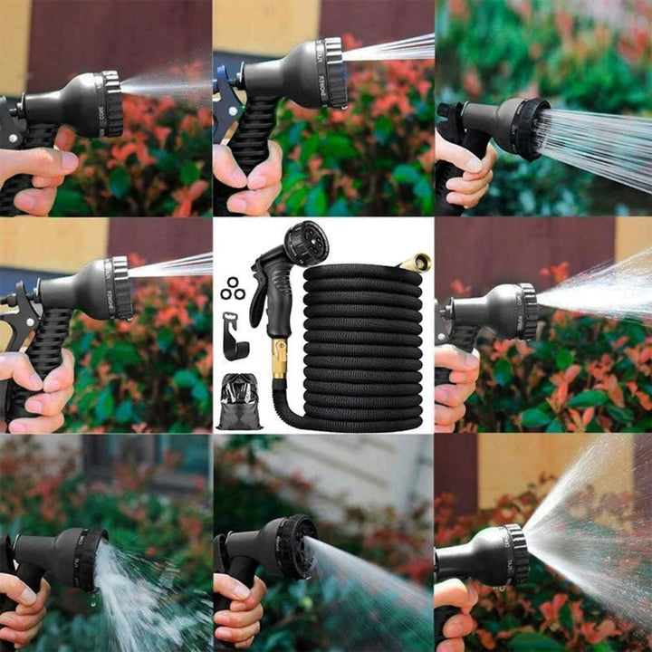 Flexibele tuinslang die moeiteloos uitzet tijdens water geven, perfect voor efficiënte bewatering en tuinieren.