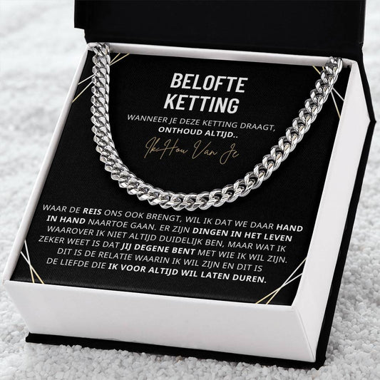 Cuban chain ketting voor mannen, 18K verguld en verstelbaar, robuust ontwerp in hoogwaardig roestvrij staal.