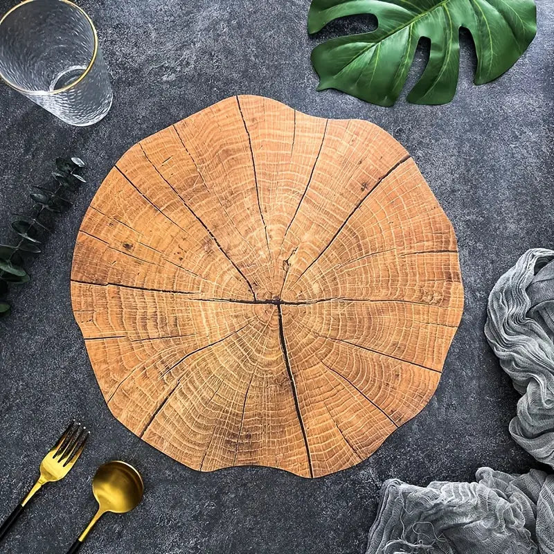 4-delige boomring tafelsets met houtlook, hittebestendig en antislip voor je eettafel.