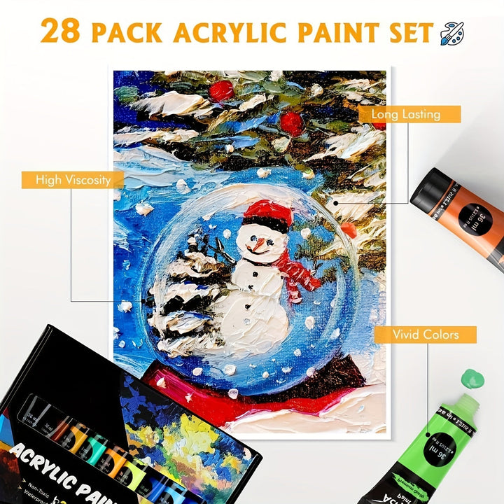 Compact starterspakket acrylverf: 18 veelzijdige kleuren en 10 kwalitatieve penselen voor beginners en experts.