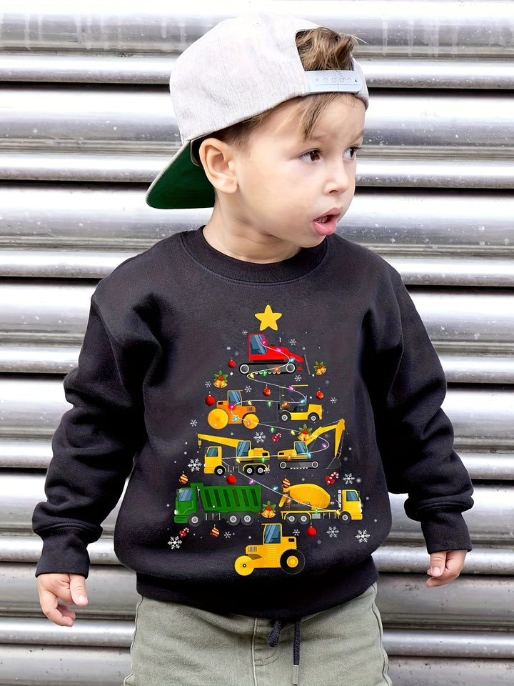 Feestelijk kerstboom sweatshirt voor jongens, ideaal als winterkleding of cadeautip voor kerst.