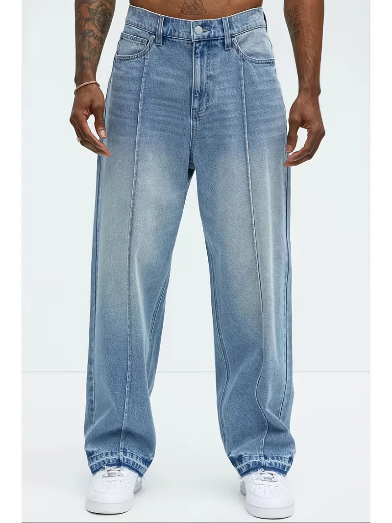 Heren loose fit jeans met wijde pijpen. Comfortabele casual spijkerbroek, ideaal voor dagelijkse stijl.