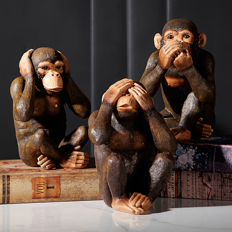 Gedetailleerde chimpansee aapjes beeldjes set, ideaal als uniek cadeau of tuin decoratie.