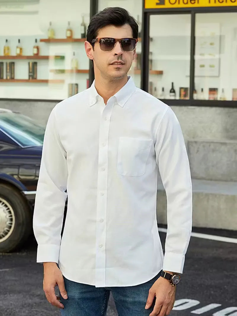 Veelzijdig herenoverhemd, smart casual, mandarin kraag, lange mouwen, voor dagelijks gebruik.
