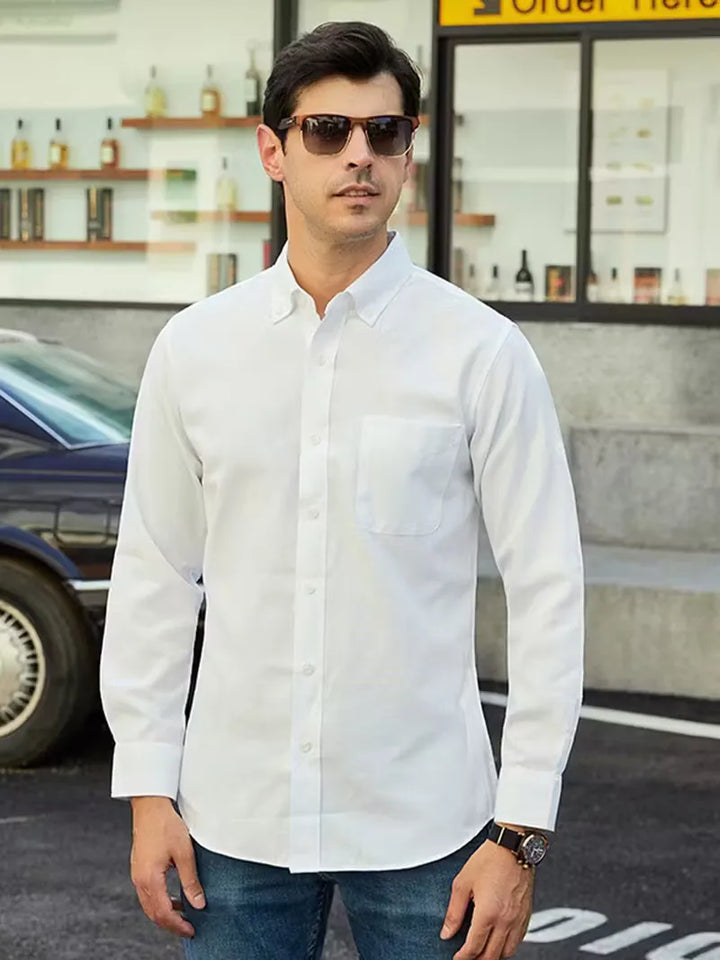 Veelzijdig herenoverhemd, smart casual, mandarin kraag, lange mouwen, voor dagelijks gebruik.