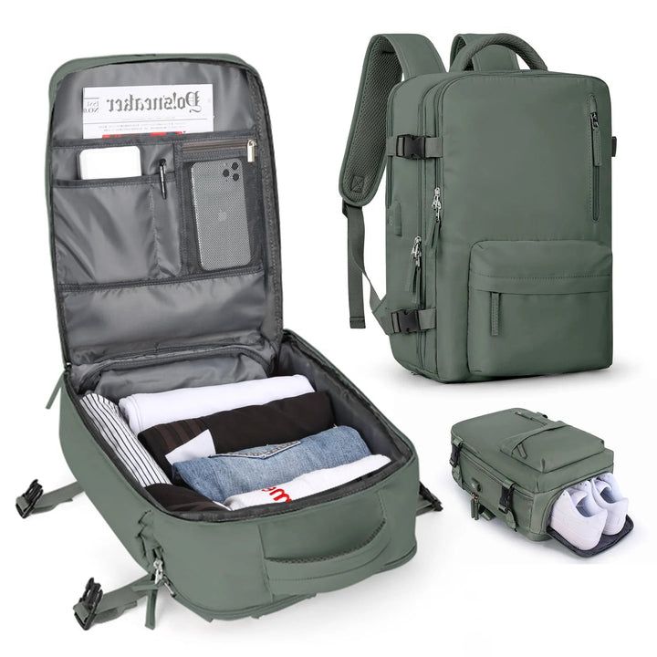 Ruime werktas/reisrugzak 35 liter, waterdicht, met apart schoenenvak en powerbank aansluiting.