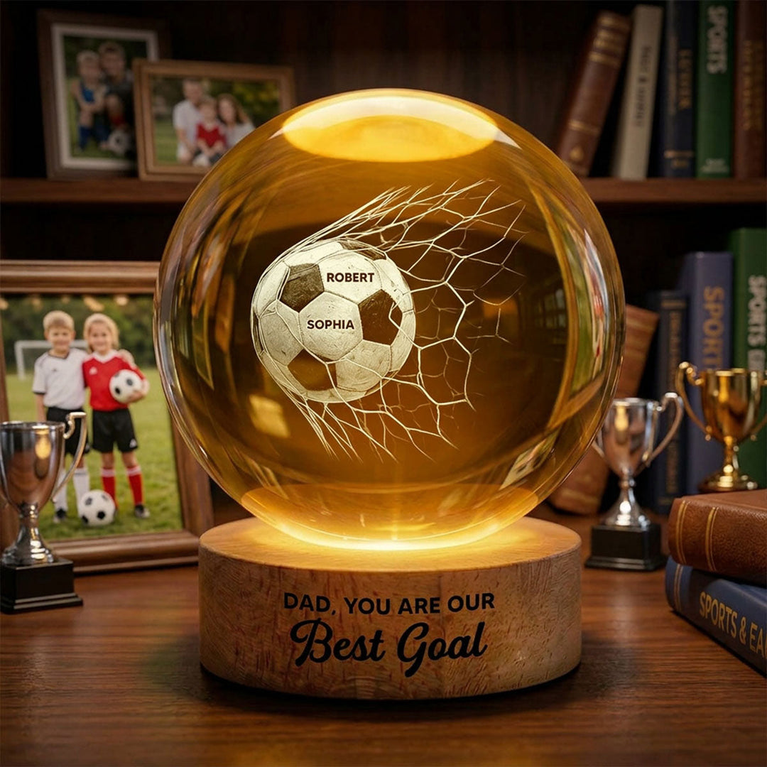 Gepersonaliseerde kristallen voetbal nachtlamp, ideaal aandenken en woondecoratie voor heren.