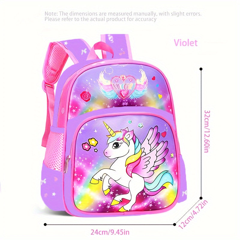 Gedetailleerde magische eenhoorn print op deze roze polyester kinderrugzak; een droomtas.