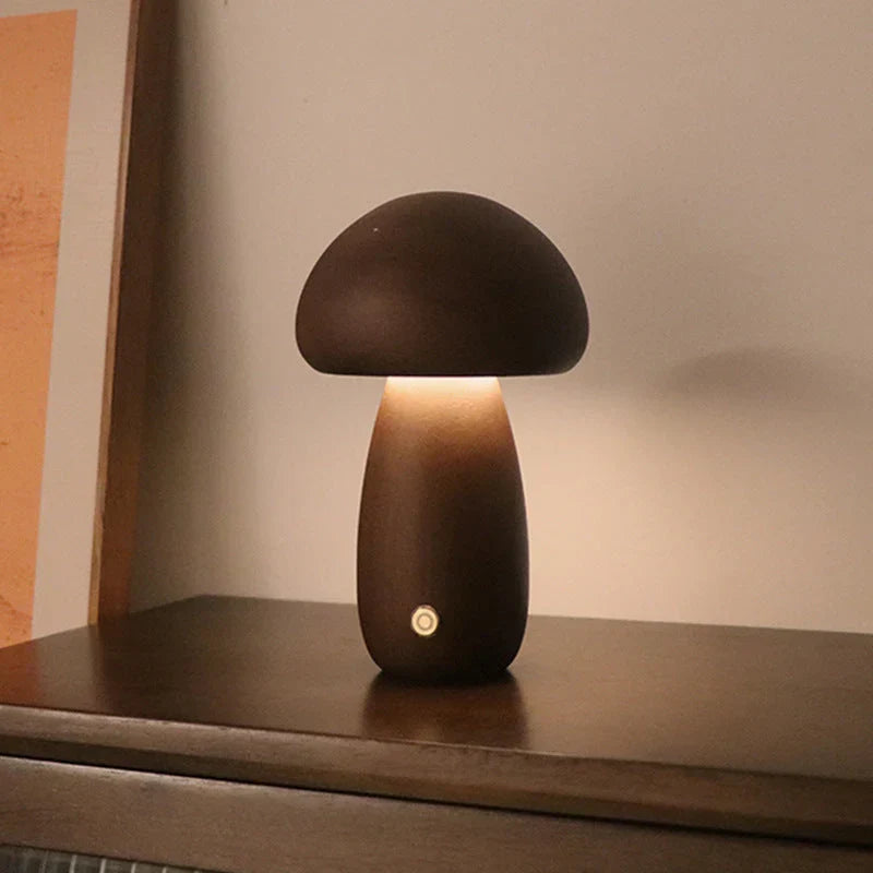 GlowShroom houten paddenstoel, LED kinderlampje met warme gloed voor slaapkamer sfeerverlichting.