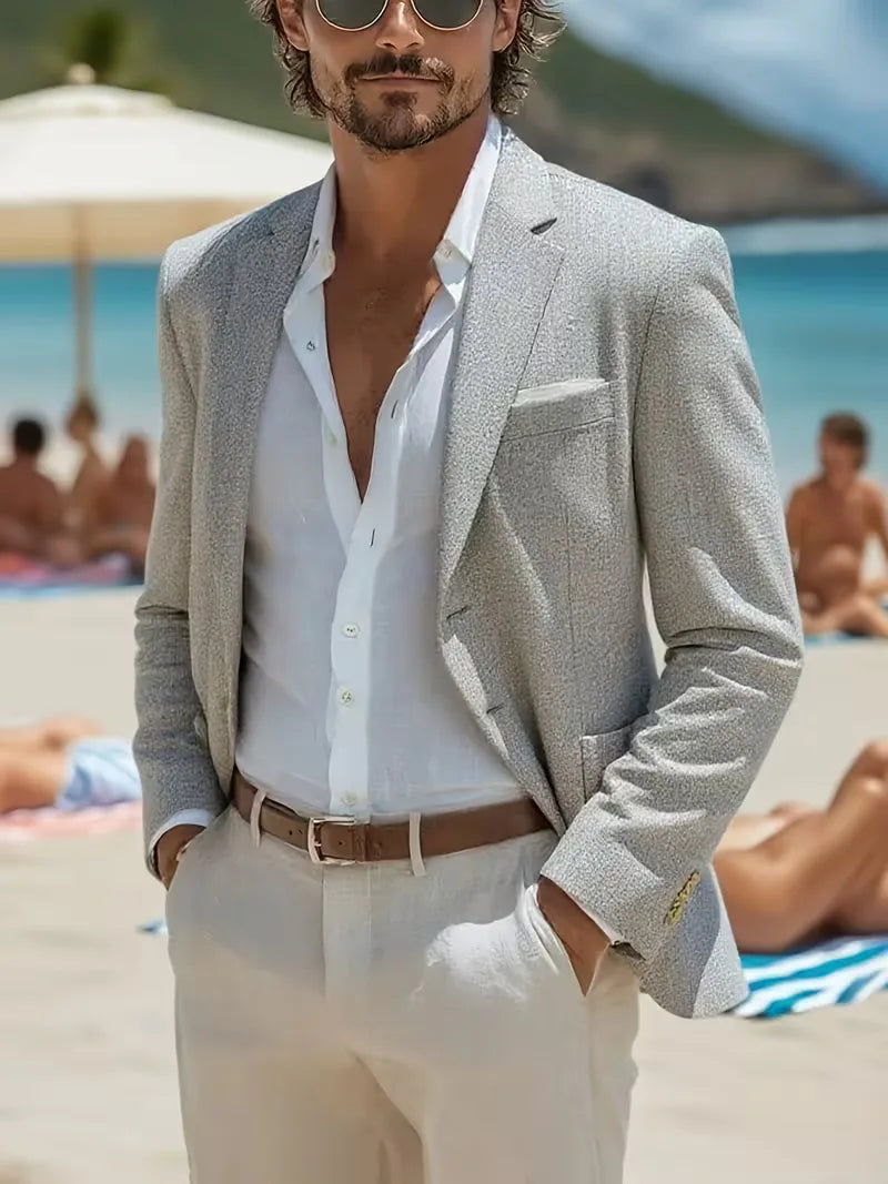 Elegante heren blazer: smart-casual V-hals design, perfect voor formele kleding of kantooroutfit.