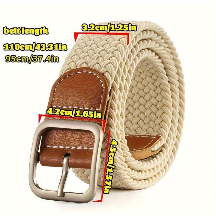 Bruine elastische gevlochten riem voor heren en dames, ideaal voor dagelijks gebruik en comfort.