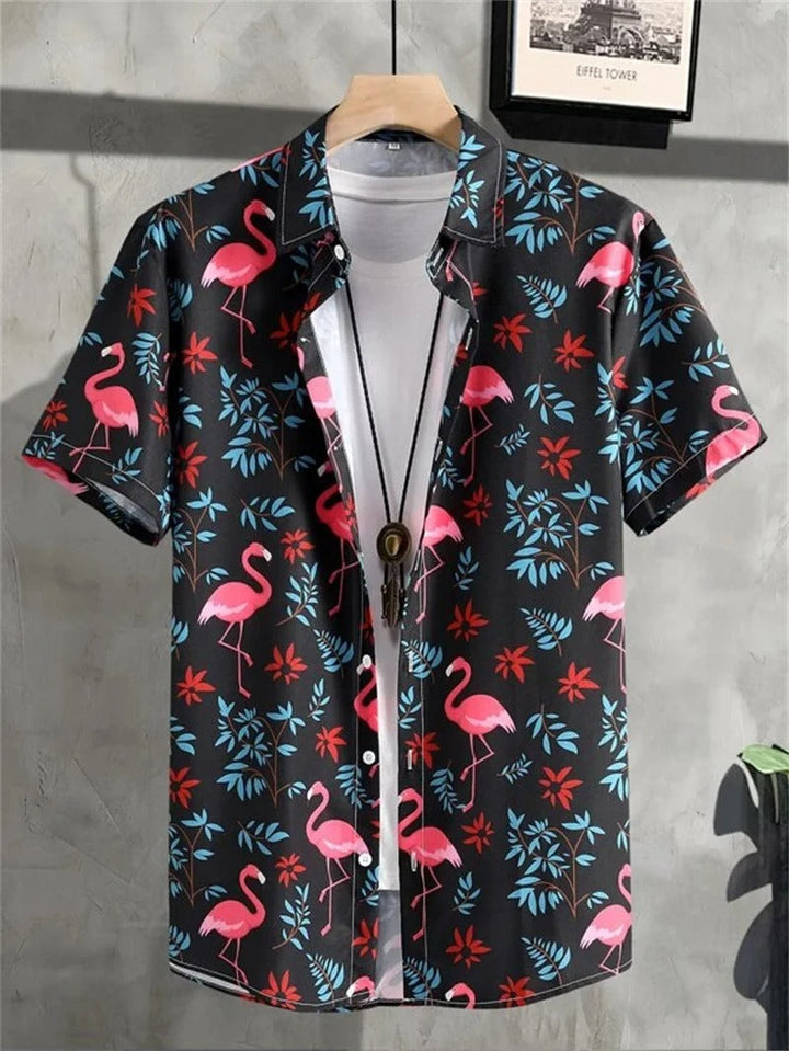 Zomers heren Hawaii overhemd met levendige 3D bloemenprint. Korte mouw, kleurrijk, perfect voor strand en vakantie.