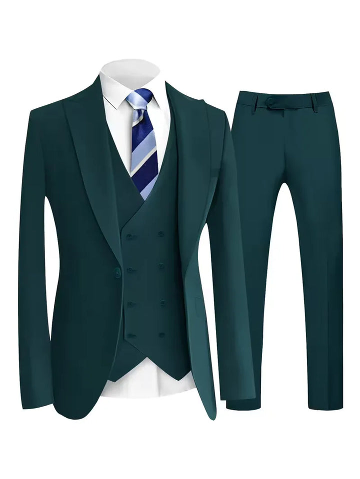 Elegant slim fit heren pak, driedelig, voor een indrukwekkende entree op bruiloften of gala's.