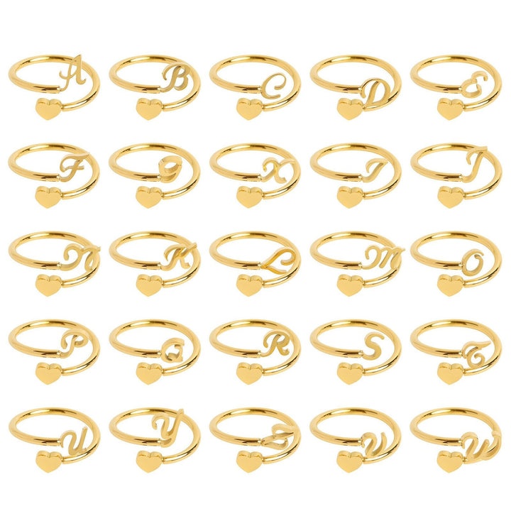 Gouden letterring met hart voor dames, verstelbaar, gepersonaliseerd sieraad.