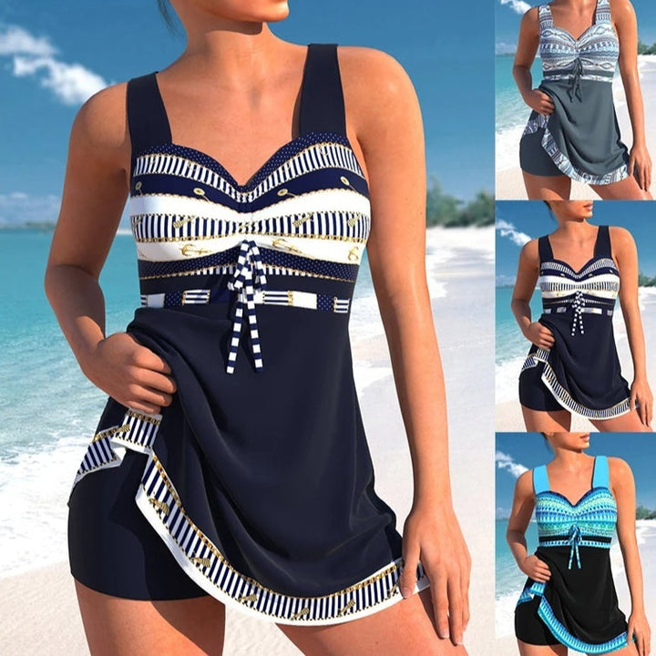 Stijlvolle dames zwemset grote maten met rok, perfect voor comfort en zomerse stranddagen. Plus size zwemkleding.