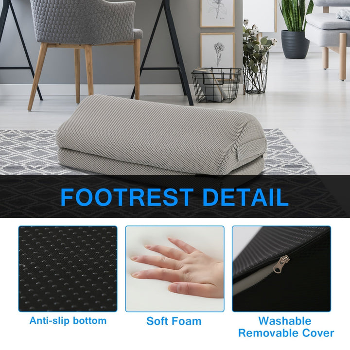 Verbeter je zithouding en werkcomfort met deze ergonomische geheugenschuim voetensteun voor onder je bureau.