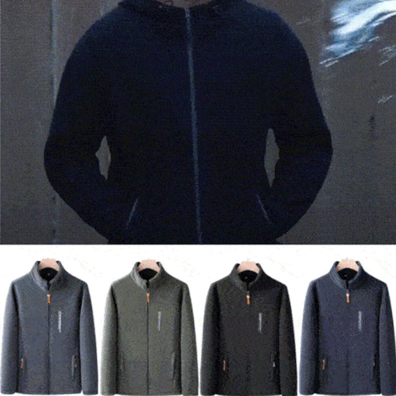 Modieus heren dubbelzijdig warm winterjack. Fleece jas als casual bovenkleding. Comfortabel voor herfst en winter.