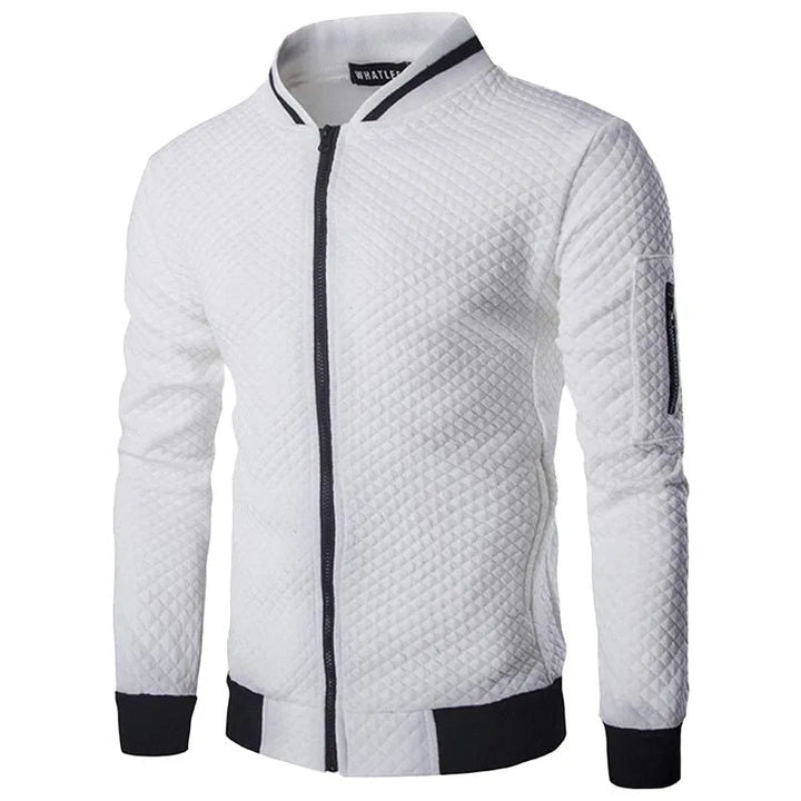 Heren gewatteerd bomberjack met ritssluiting en mandarijn kraag, ideaal voor casual herfst-wintermode.