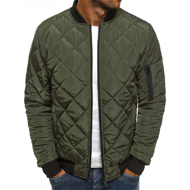 Heren herfstjas: modieus quilted bomberjack met trendy kriskraspatroon, ideaal voor casual comfortabele bovenkleding.