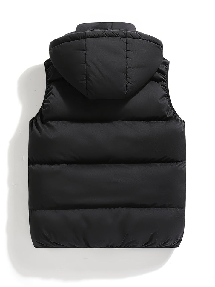 Heren Daan zip-front gewatteerd vest, mouwloos en warm. Stijlvolle bovenkleding voor overgangsseizoenen.
